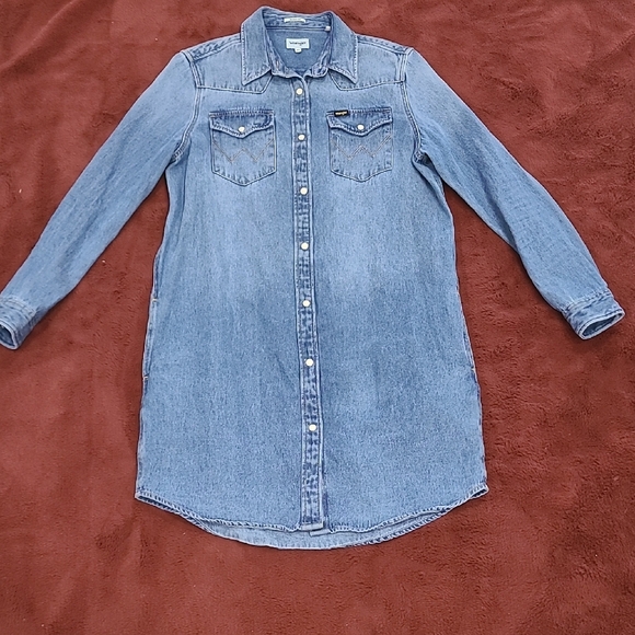 Wrangler Denim Blue Buttoned Long Sleeve Shirt Dress - Picture 2 of 9